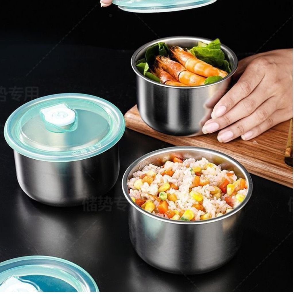 Hộp Inox Đựng Thực Phẩm Dáng Tròn Hộp Đựng Thực Phẩm Có Nắp Đậy Bảo Quản Thực Phẩm A3113