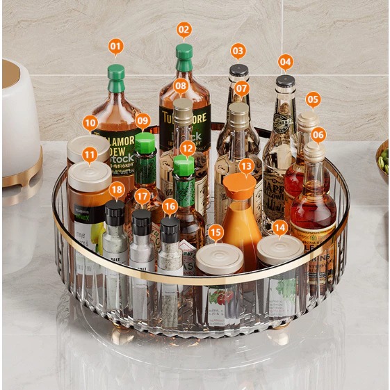 Khay Đựng Đồ Nhựa Mica Trong Suốt Xoay 360 Độ Đa Năng Kệ Đựng Đồ Gia Vị Nhà Bếp, Mỹ Phẩm A4862