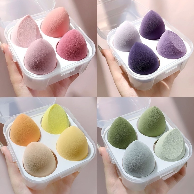 Hộp 4 Mút Trang Điểm, Mút Tán Kem Nền Kèm Hộp Đựng Tiện Dụng A2442
