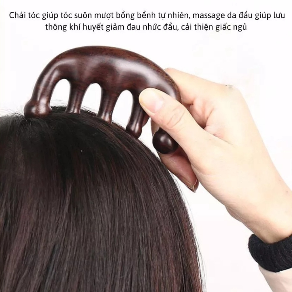 Lược Gỗ Đàn Hương Năm Cánh Massage Da Đầu Chống Tĩnh Điện A4822