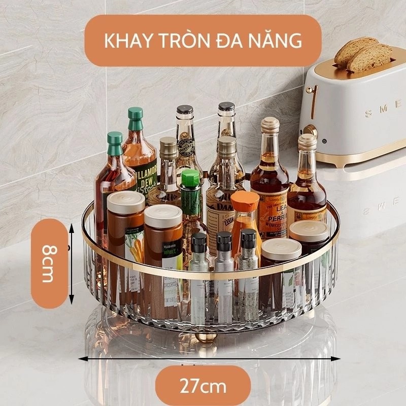 Khay Đựng Đồ Nhựa Mica Trong Suốt Xoay 360 Độ Đa Năng Kệ Đựng Đồ Gia Vị Nhà Bếp, Mỹ Phẩm A4862