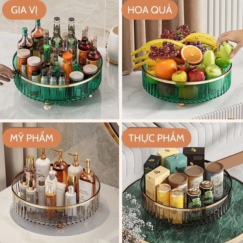 Khay Đựng Đồ Nhựa Mica Trong Suốt Xoay 360 Độ Đa Năng Kệ Đựng Đồ Gia Vị Nhà Bếp, Mỹ Phẩm A4862