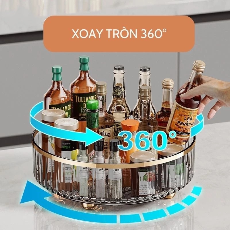 Khay Đựng Đồ Nhựa Mica Trong Suốt Xoay 360 Độ Đa Năng Kệ Đựng Đồ Gia Vị Nhà Bếp, Mỹ Phẩm A4862