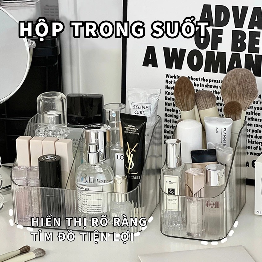 Khay Đựng Mỹ Phẩm 4 Ngăn Đựng Đồ Trang Điểm Để Bàn Trong Suốt Nhựa Mica Giỏ Trong Suốt Chia Ngăn Đựng Đồ Skincare A0542