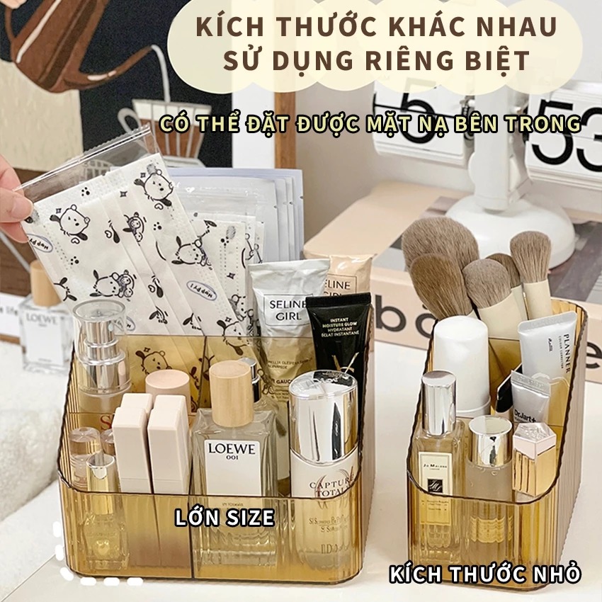 Khay Đựng Mỹ Phẩm 4 Ngăn Đựng Đồ Trang Điểm Để Bàn Trong Suốt Nhựa Mica Giỏ Trong Suốt Chia Ngăn Đựng Đồ Skincare A0542