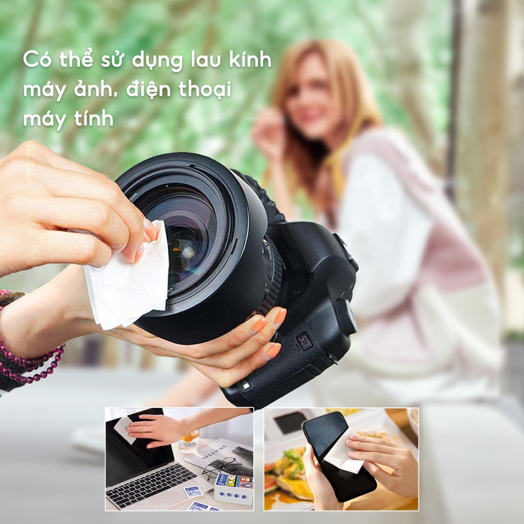 Hộp 100 Khăn Lau Kính Nano Chống Bám hơi nước Lau Kính Mắt, Vệ Sinh Camera Màn hình A2313