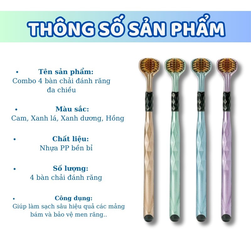 Hộp 4 Bàn Chải Đánh Răng 3 Chiều Chải 3 Mặt, Bàn Chải Lông Mềm Đánh Bay Mọi Mảng Bám A5061
