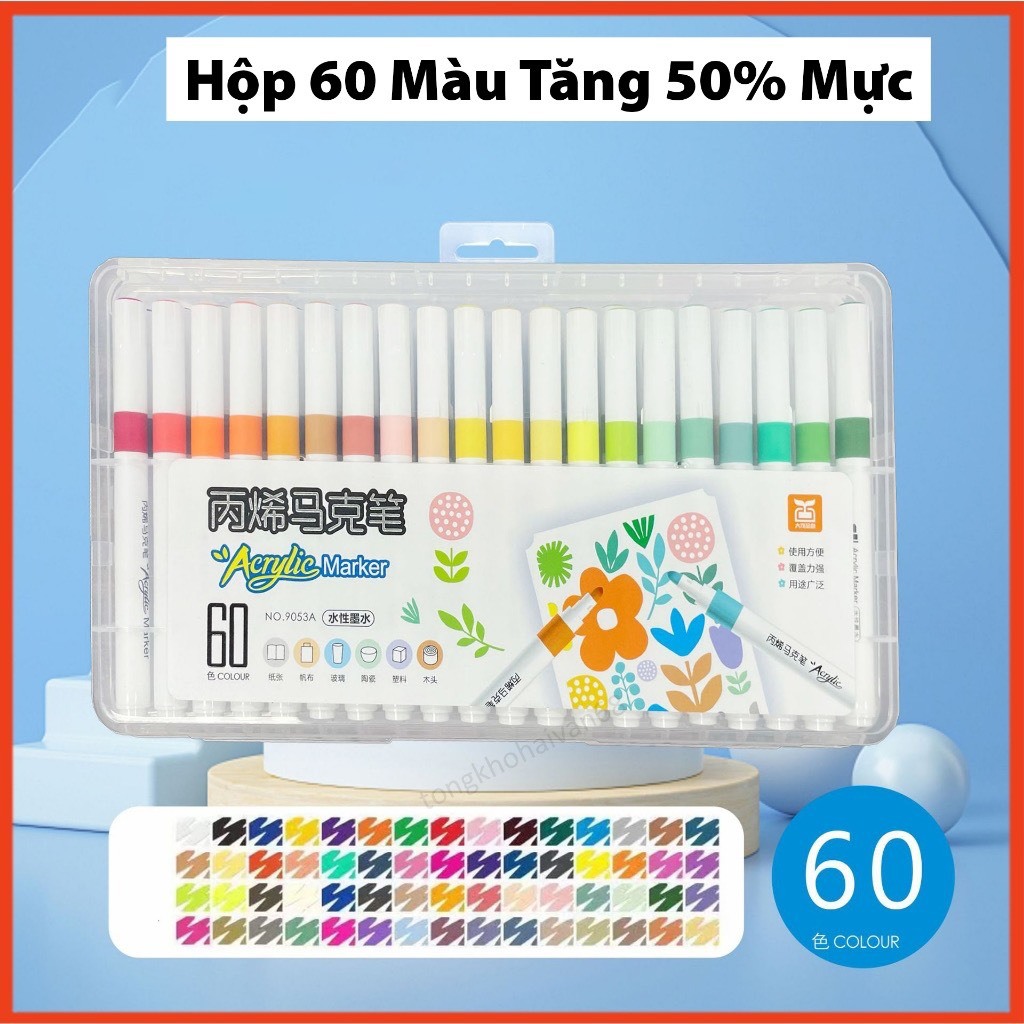 Bộ 60 Bút màu Acrylic Marker Thỏa Sức Đam Mê Vẽ Nghệ Thuật A2522