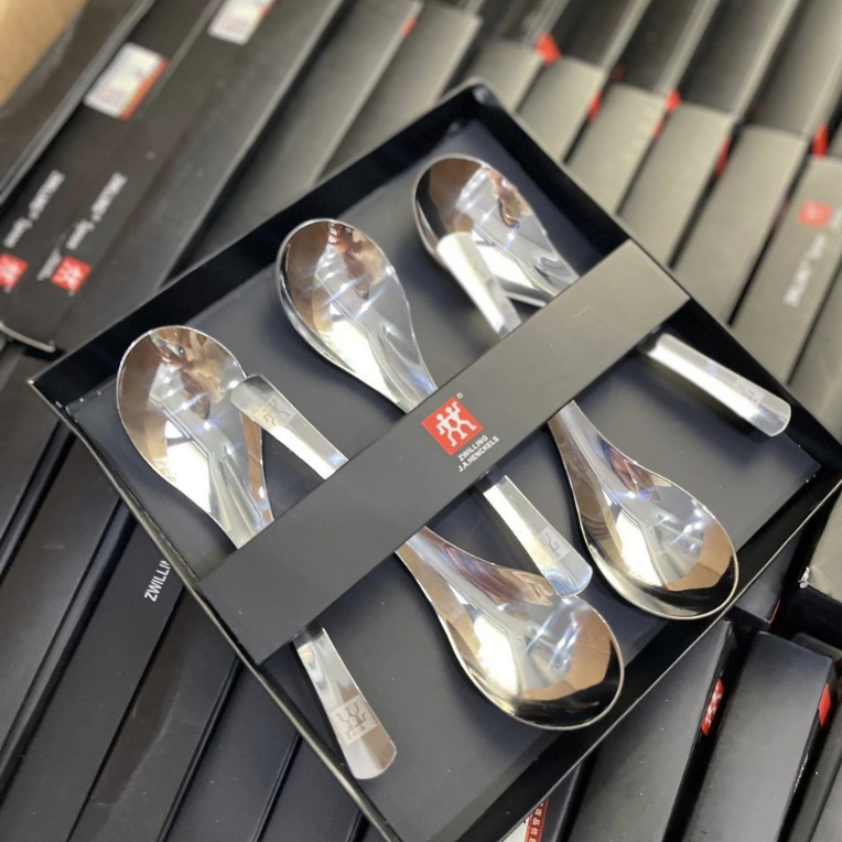 Hộp 5 Thìa Canh Soup Inox, Bộ 5 Muỗng ăn cơm đầu tròn sang trọng A3961