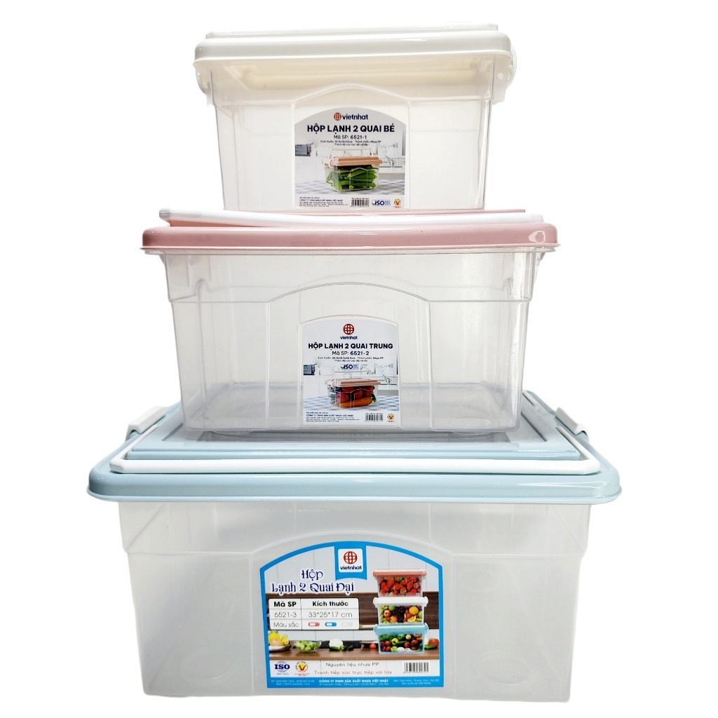 Hộp Lạnh Đựng Thực Phẩm 2 Quai Xách Việt Nhật (6521-3) Đựng Trái Cây Rau Củ Hộp Lớn A1873