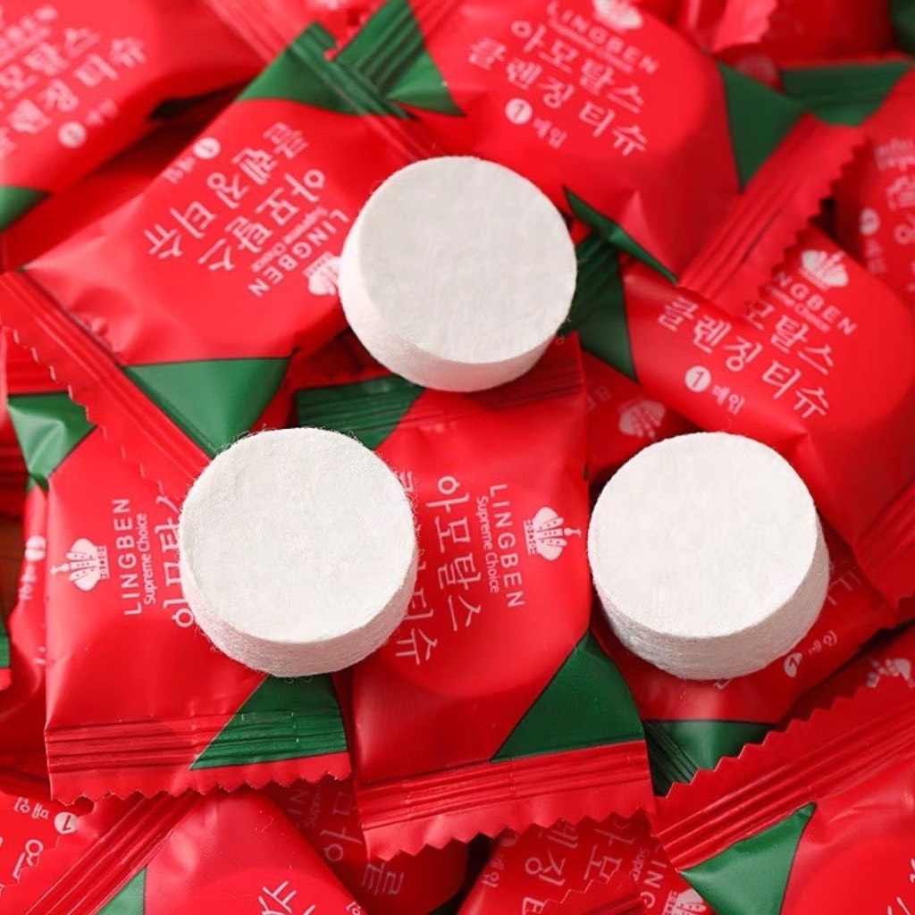 Khăn Giấy Nén Dạng Viên Kẹo Đỏ Khăn Lau Mặt Dùng 1 Lần Tiện Dụng (Kẹo Đỏ) A1132