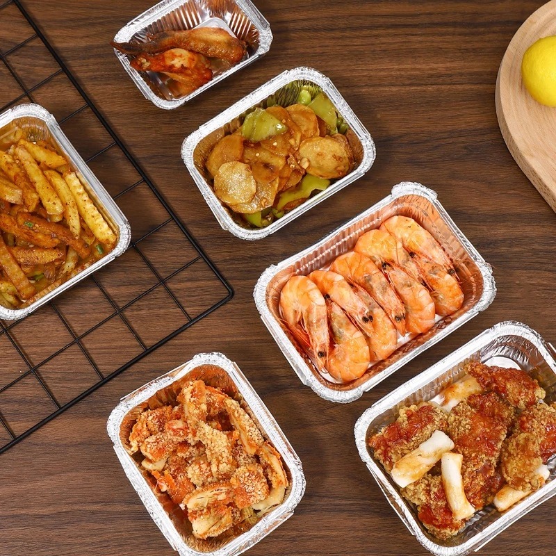 Sét 10 Khuôn Bạc Nướng Hình Chữ Nhật Khay Giấy Bạc Đựng Thực Phẩm Lót Nồi Chiên Tiện Lợi A2243