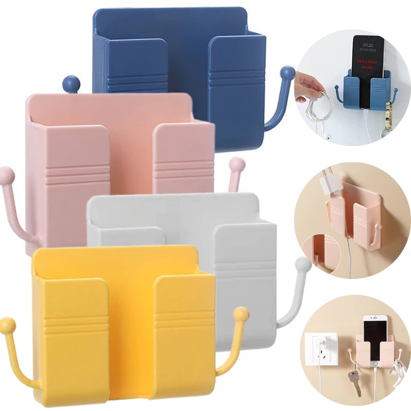 Kệ Dán Tường Đỡ Điện Thoại Sạc Pin Việt Nhật Có Móc Treo Đồ (5689) A1442