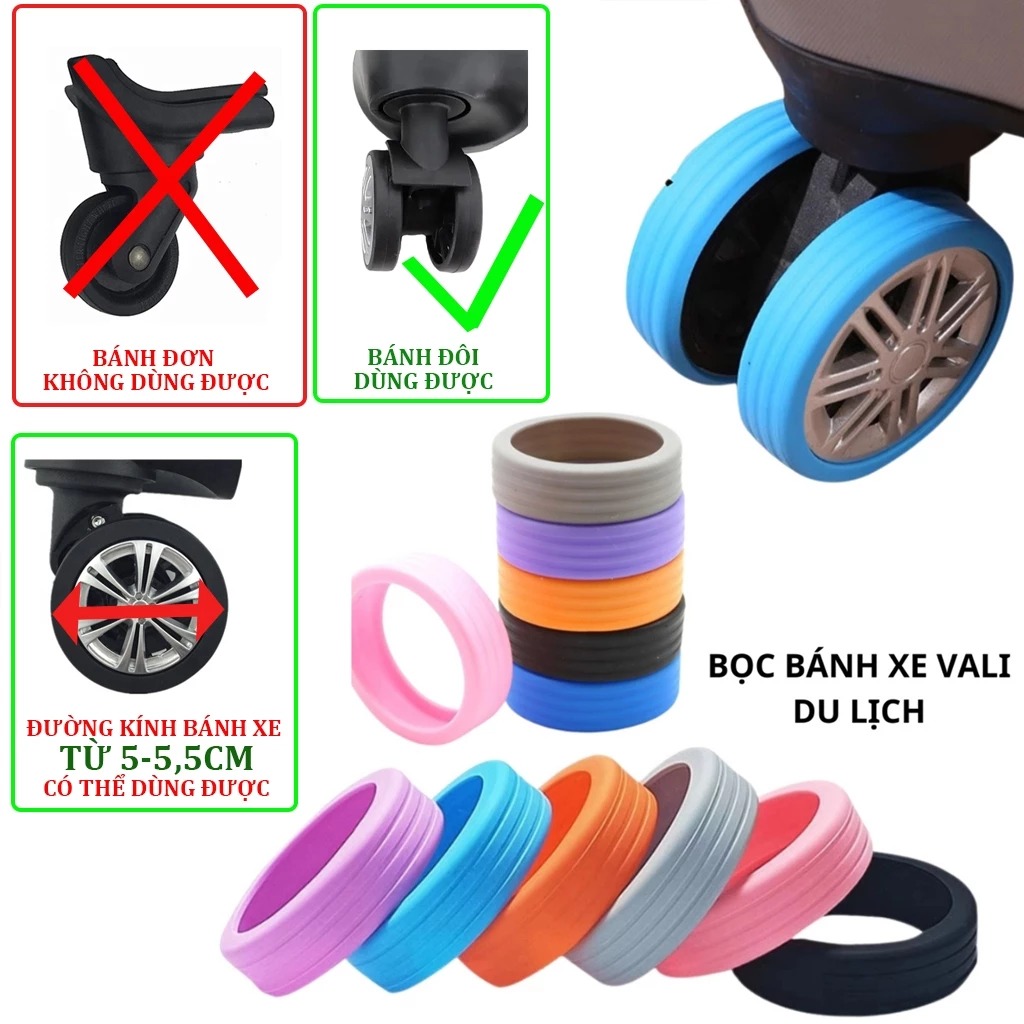 Bộ 4 Vỏ Bánh Xe Vali Hành Lý Silicon bảo vệ bánh xe giảm tiếng ồn Chống mòn bánh xe A1412