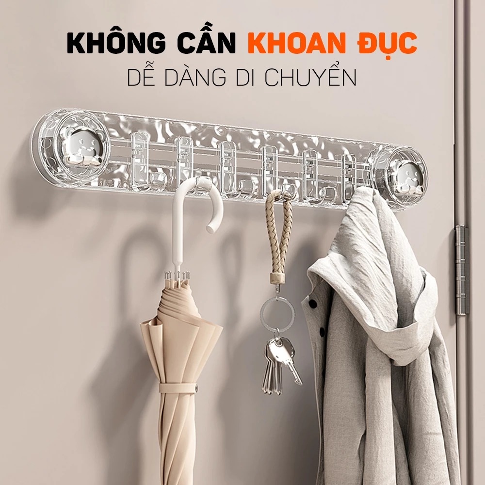 Móc Treo Đồ "Vặn" Hút Chân Không 5 Móc Trong Suốt nhựa PP A1643