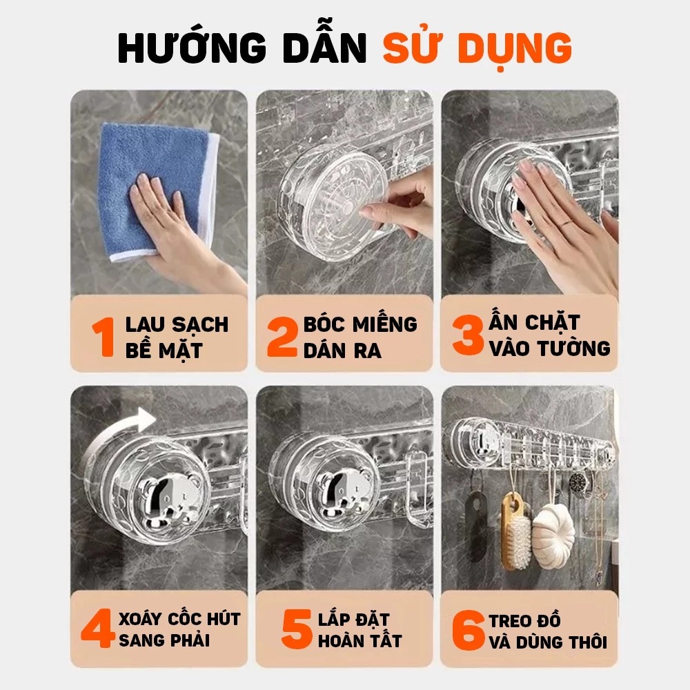 Móc Treo Đồ "Vặn" Hút Chân Không 5 Móc Trong Suốt nhựa PP A1643