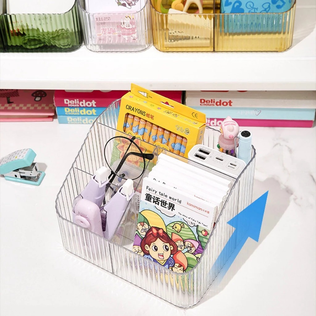 Khay Đựng Mỹ Phẩm 4 Ngăn Đựng Đồ Trang Điểm Để Bàn Trong Suốt Nhựa Mica Giỏ Trong Suốt Chia Ngăn Đựng Đồ Skincare A0542