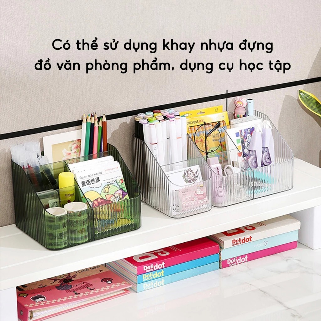 Khay Đựng Mỹ Phẩm 4 Ngăn Đựng Đồ Trang Điểm Để Bàn Trong Suốt Nhựa Mica Giỏ Trong Suốt Chia Ngăn Đựng Đồ Skincare A0542