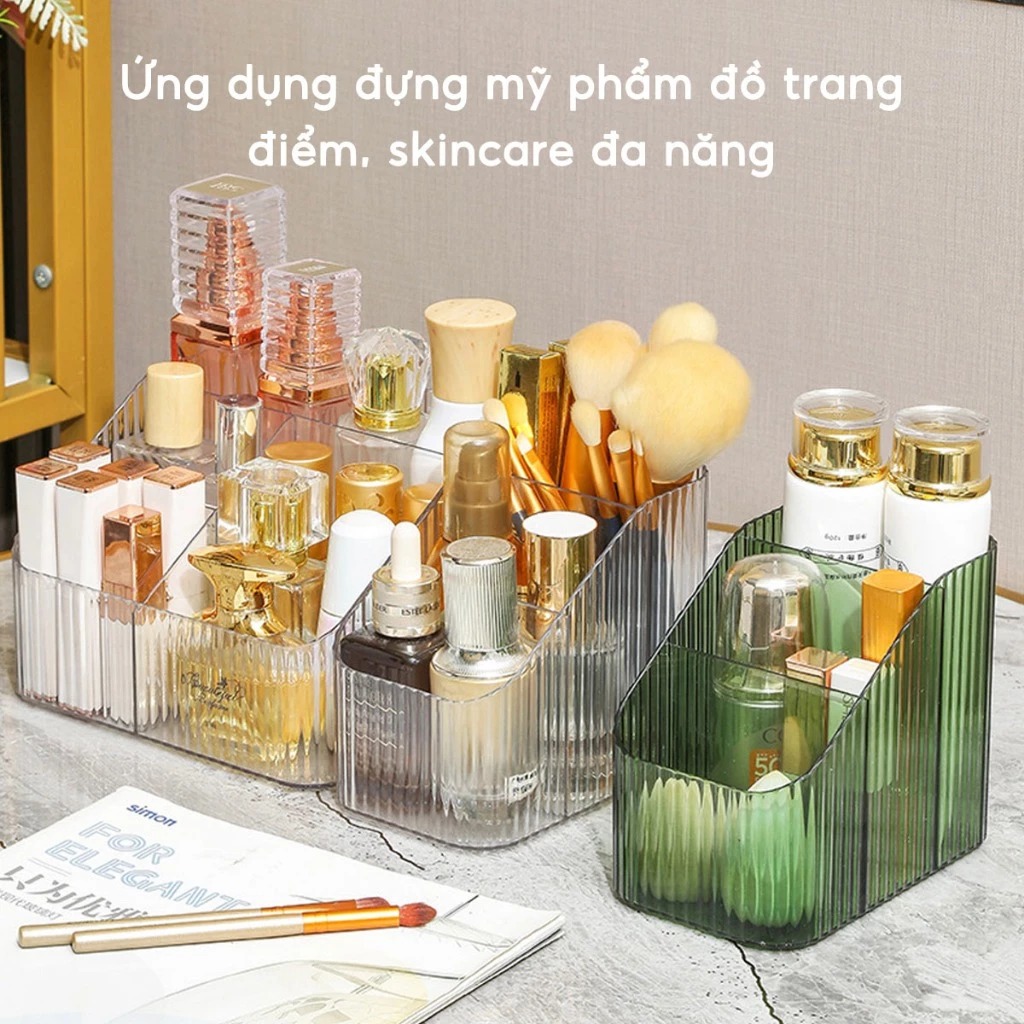 Khay Đựng Mỹ Phẩm 4 Ngăn Đựng Đồ Trang Điểm Để Bàn Trong Suốt Nhựa Mica Giỏ Trong Suốt Chia Ngăn Đựng Đồ Skincare A0542