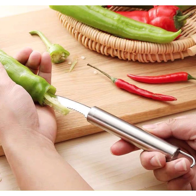 Dụng cụ rút lõi hạt hủ qua hạt ớt bằng thép không gỉ, dụng cụ loại bỏ hạt ớt xanh lõi mướp đắng L0952