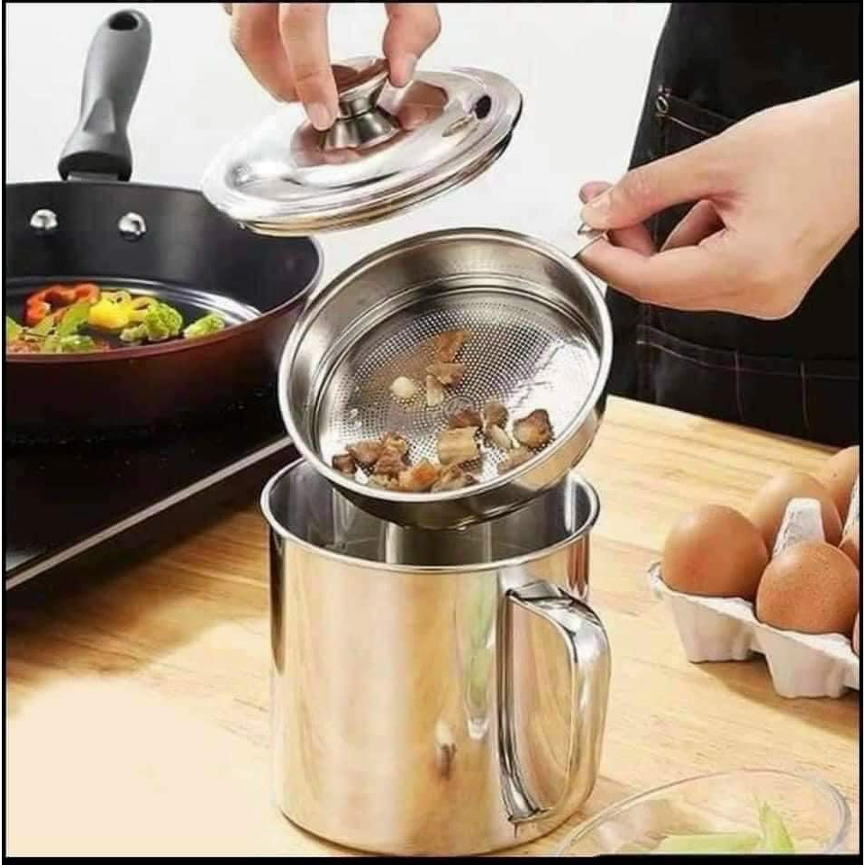 Ca Lọc dầu ăn Inox 304 Siêu Bền Có Lưới Lọc Cặn Dư Thừa A3862