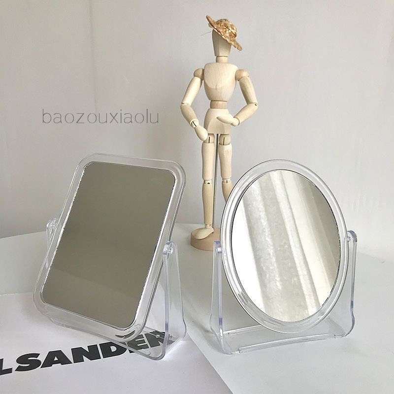 Gương trang điểm trong suốt để bàn 2 mặt gương xoay 360 độ thiết kế phong cách Hàn Quốc A4351