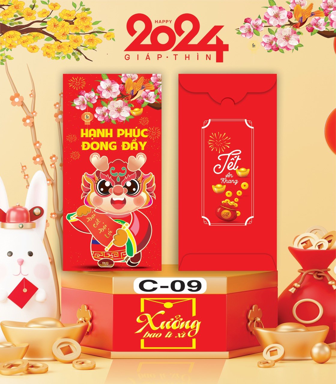 Bịch 10 Bao Lì Xì Tết Chúc Mừng Năm Mới Giáp Thìn 2024 A0331