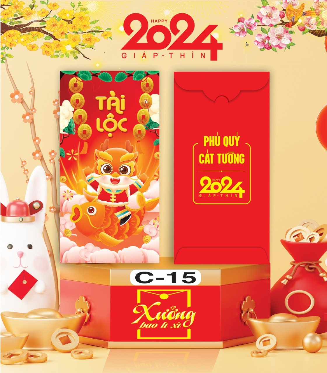 Bịch 10 Bao Lì Xì Tết Chúc Mừng Năm Mới Giáp Thìn 2024 A0331