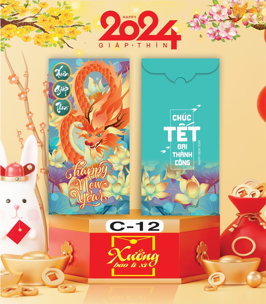 Bịch 10 Bao Lì Xì Tết Chúc Mừng Năm Mới Giáp Thìn 2024 A0331