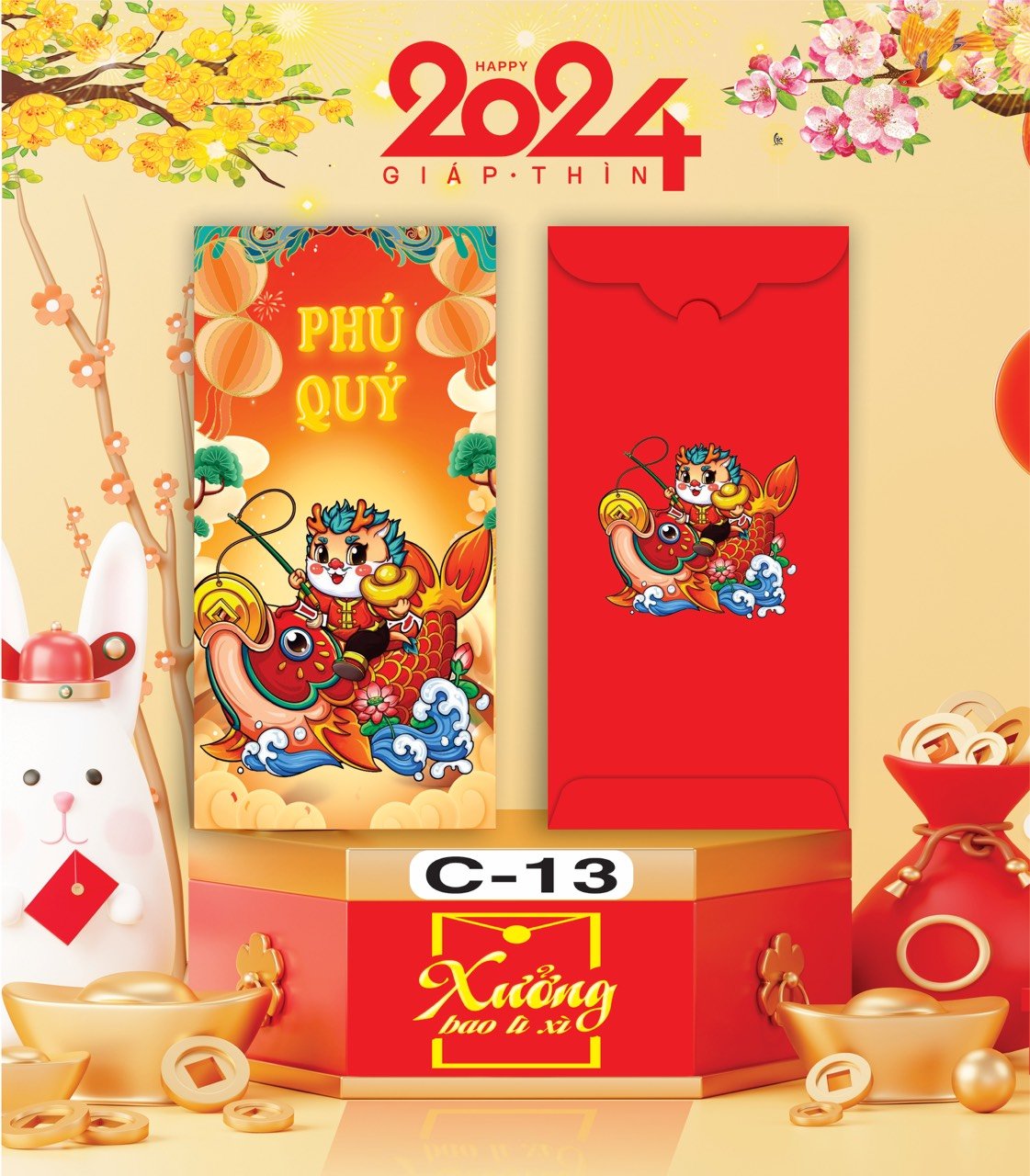 Bịch 10 Bao Lì Xì Tết Chúc Mừng Năm Mới Giáp Thìn 2024 A0331