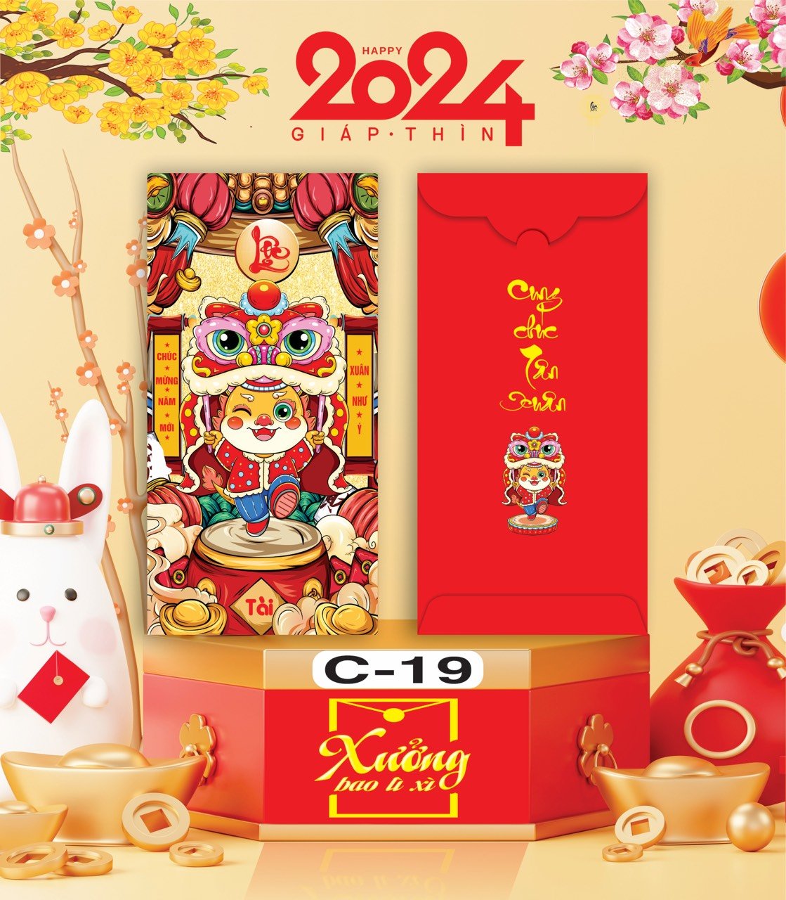 Bịch 10 Bao Lì Xì Tết Chúc Mừng Năm Mới Giáp Thìn 2024 A0331