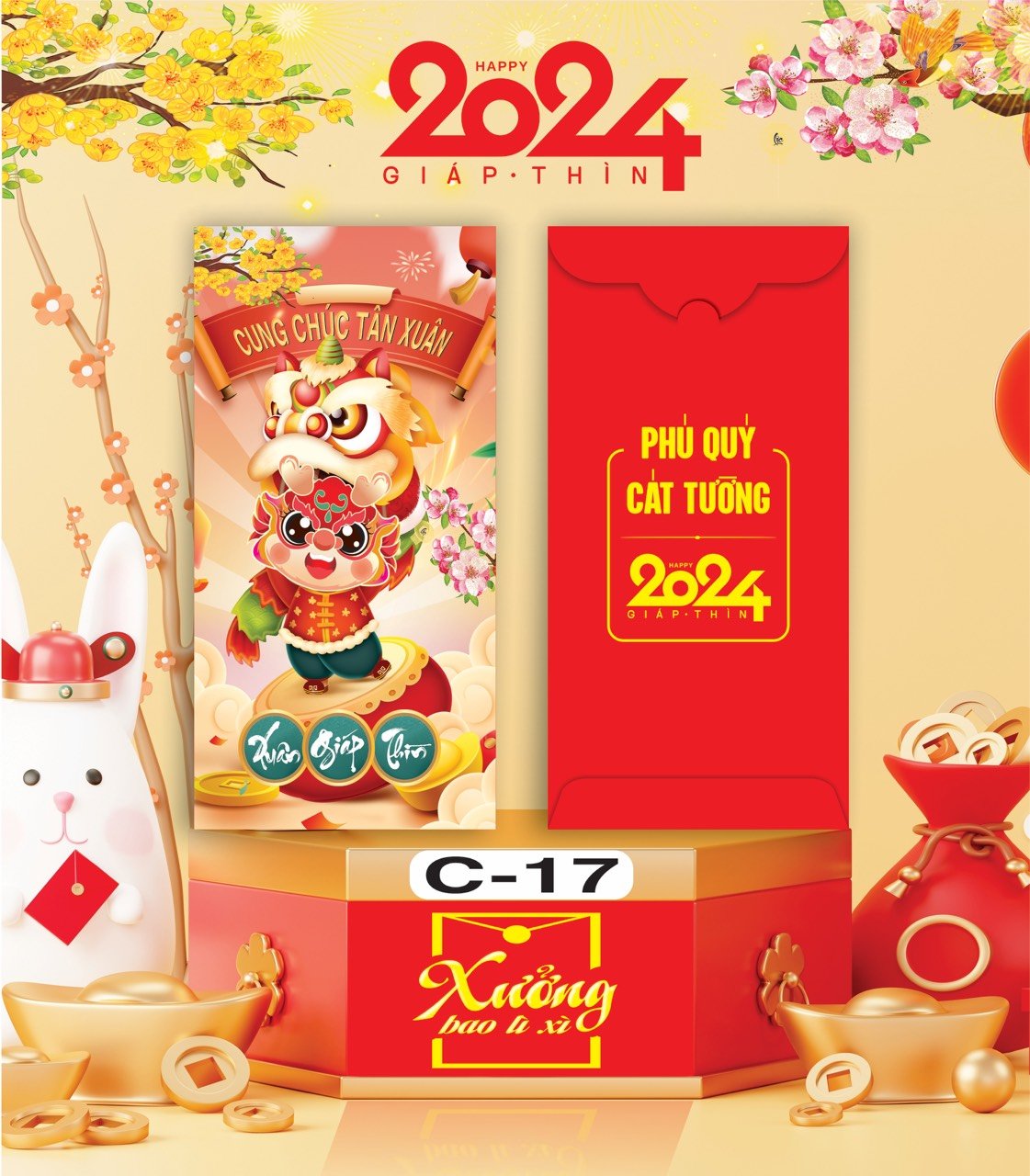 Bịch 10 Bao Lì Xì Tết Chúc Mừng Năm Mới Giáp Thìn 2024 A0331