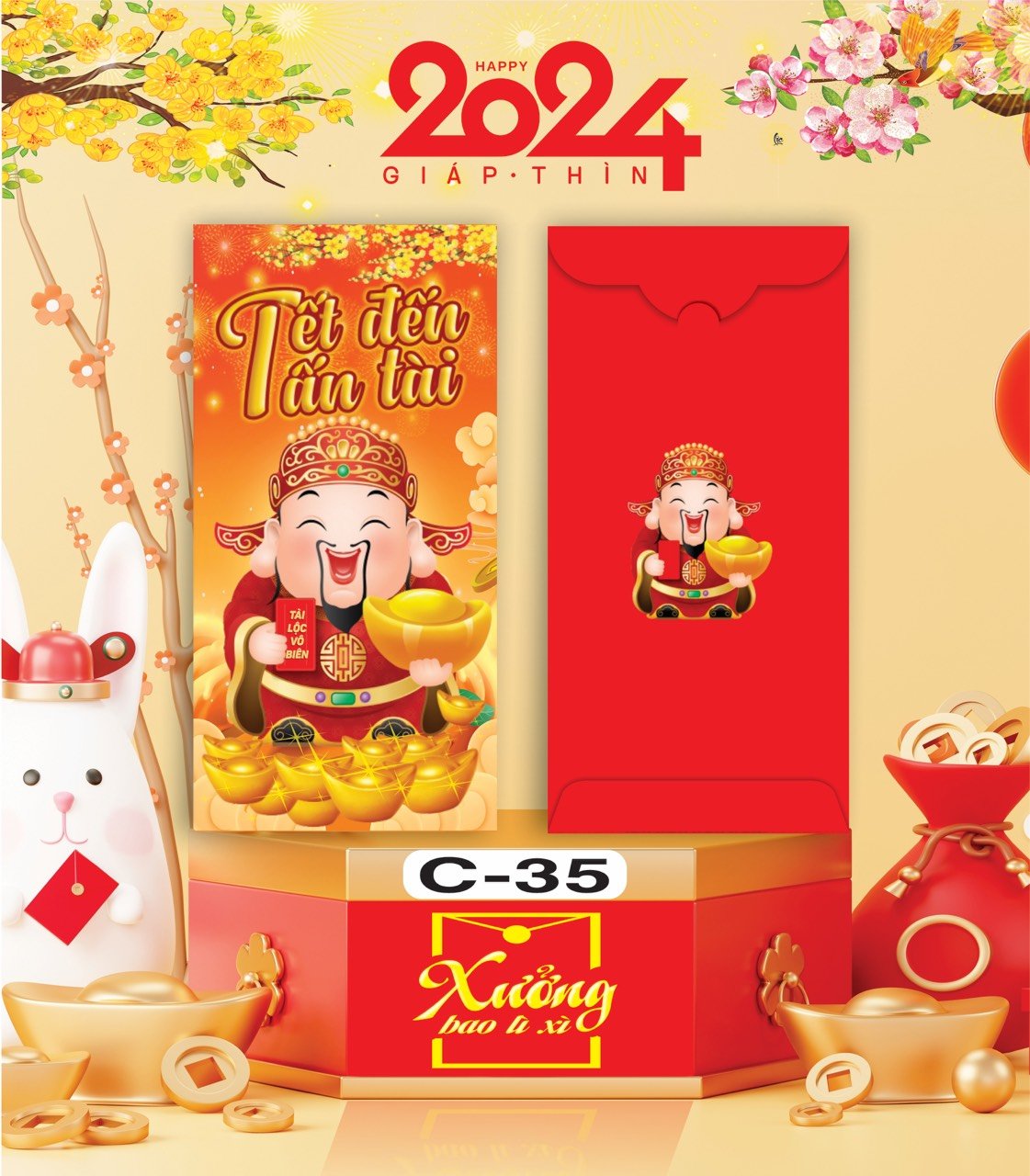 Bịch 10 Bao Lì Xì Tết Chúc Mừng Năm Mới Giáp Thìn 2024 A0331