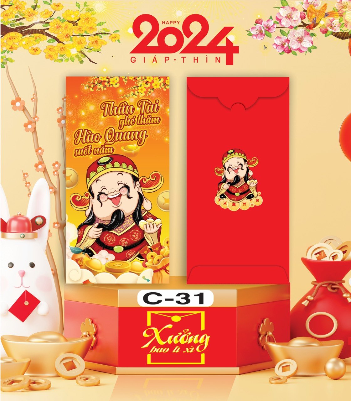 Bịch 10 Bao Lì Xì Tết Chúc Mừng Năm Mới Giáp Thìn 2024 A0331