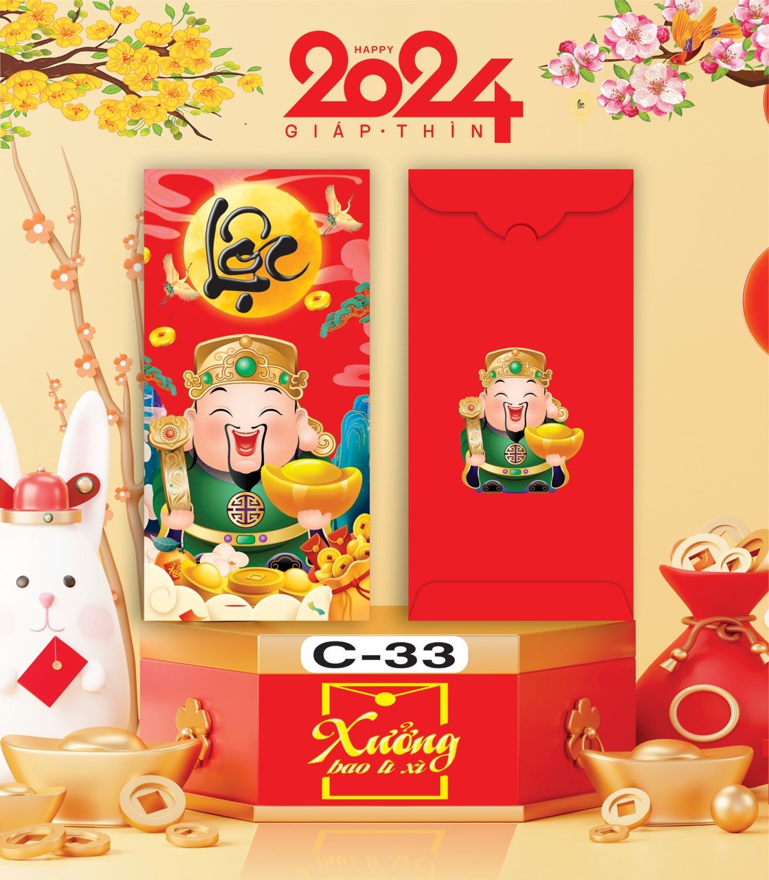 Bịch 10 Bao Lì Xì Tết Chúc Mừng Năm Mới Giáp Thìn 2024 A0331