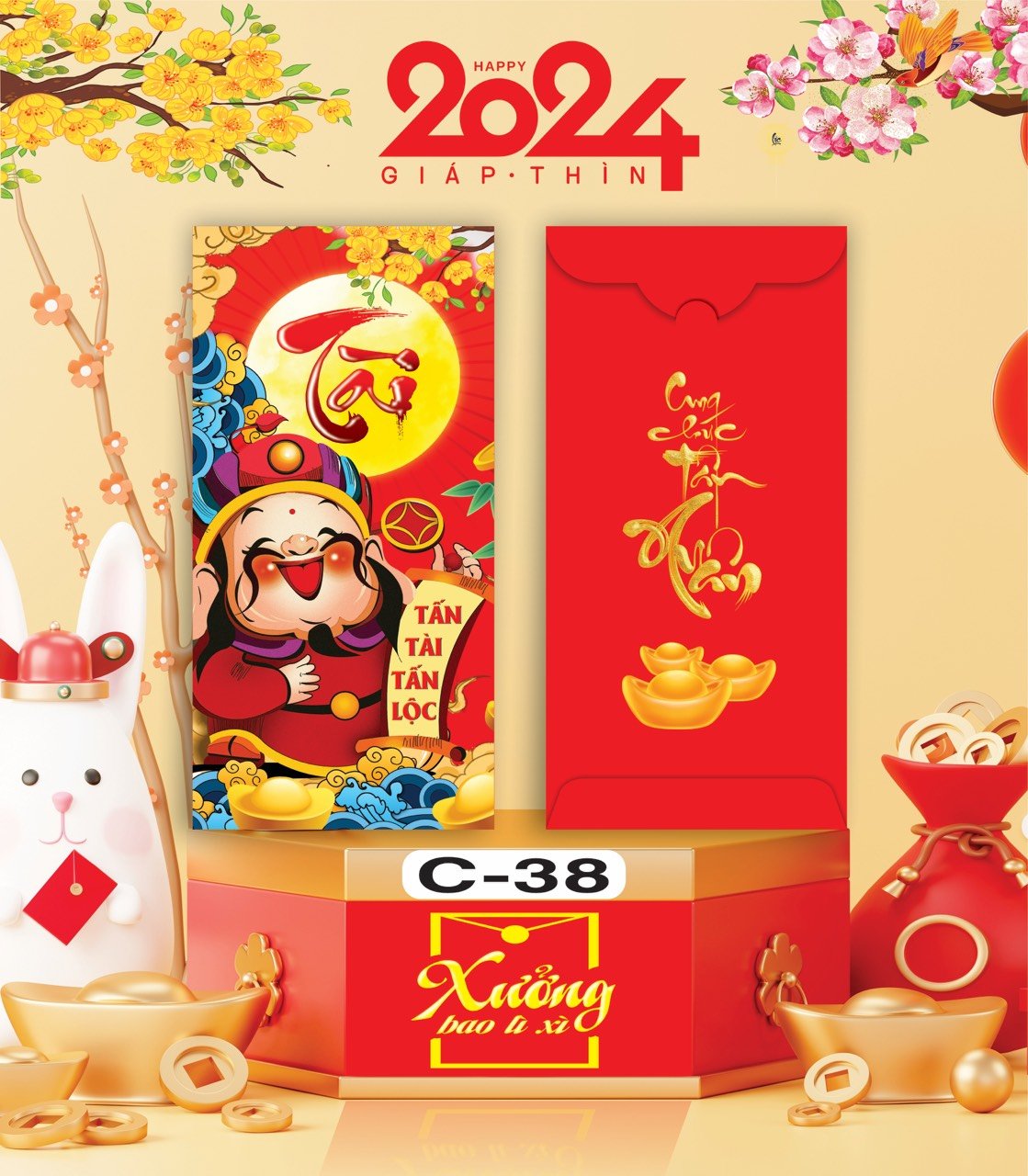 Bịch 10 Bao Lì Xì Tết Chúc Mừng Năm Mới Giáp Thìn 2024 A0331