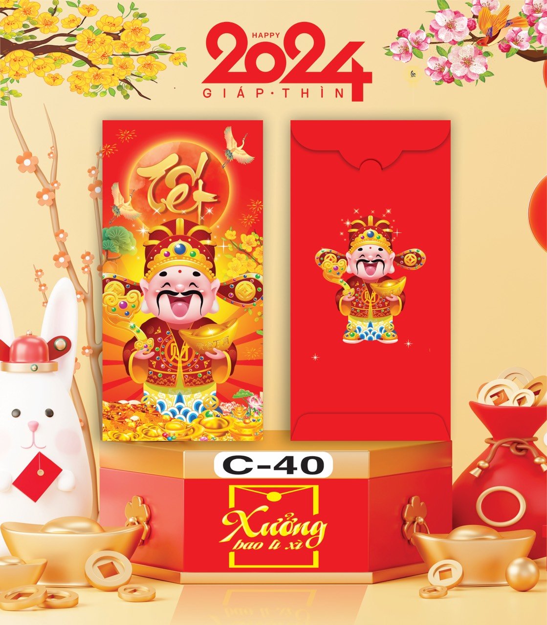 Bịch 10 Bao Lì Xì Tết Chúc Mừng Năm Mới Giáp Thìn 2024 A0331