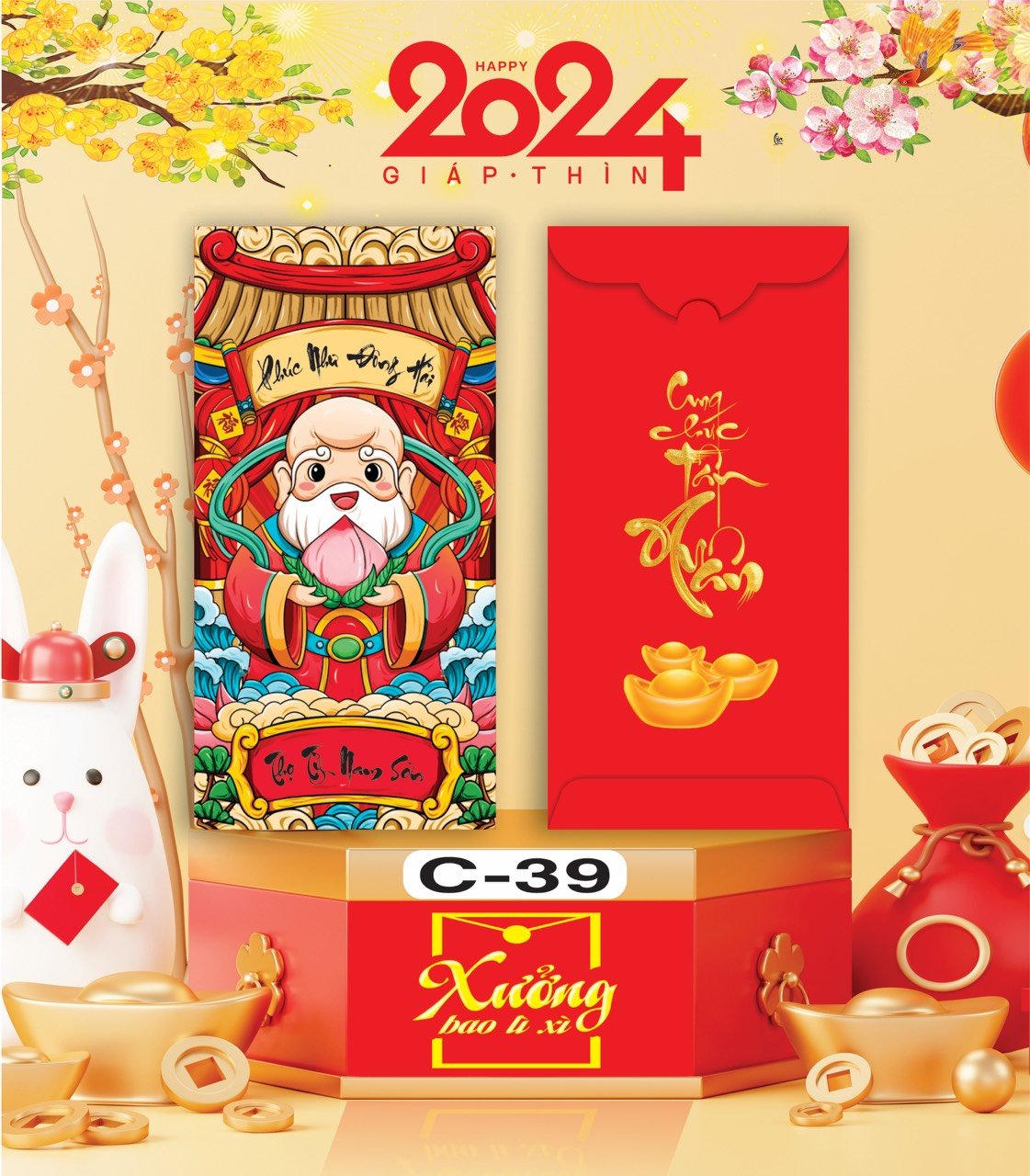 Bịch 10 Bao Lì Xì Tết Chúc Mừng Năm Mới Giáp Thìn 2024 A0331