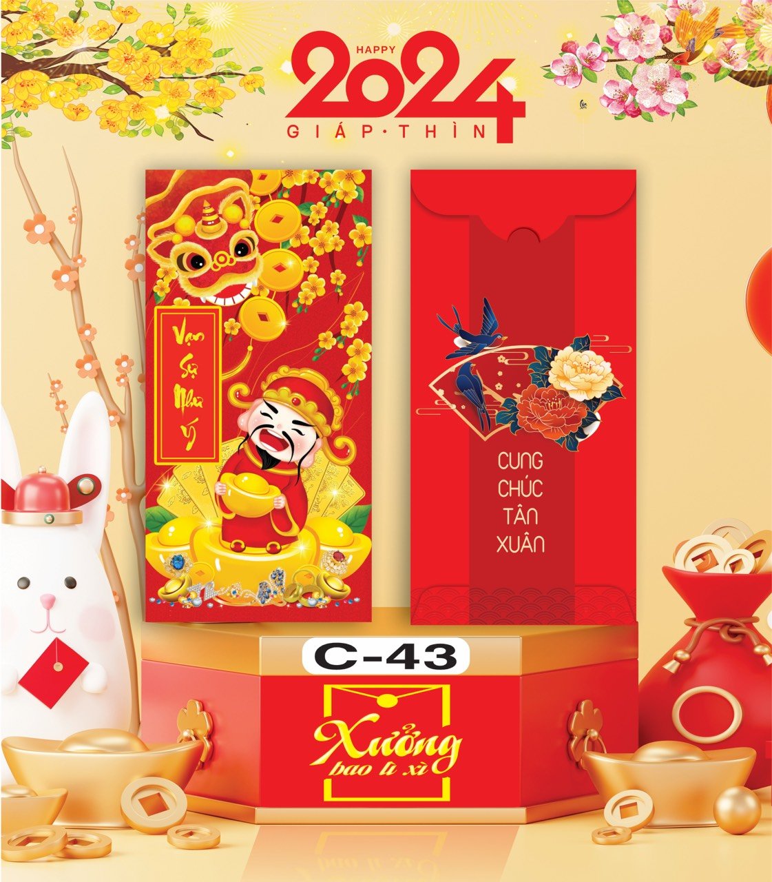 Bịch 10 Bao Lì Xì Tết Chúc Mừng Năm Mới Giáp Thìn 2024 A0331