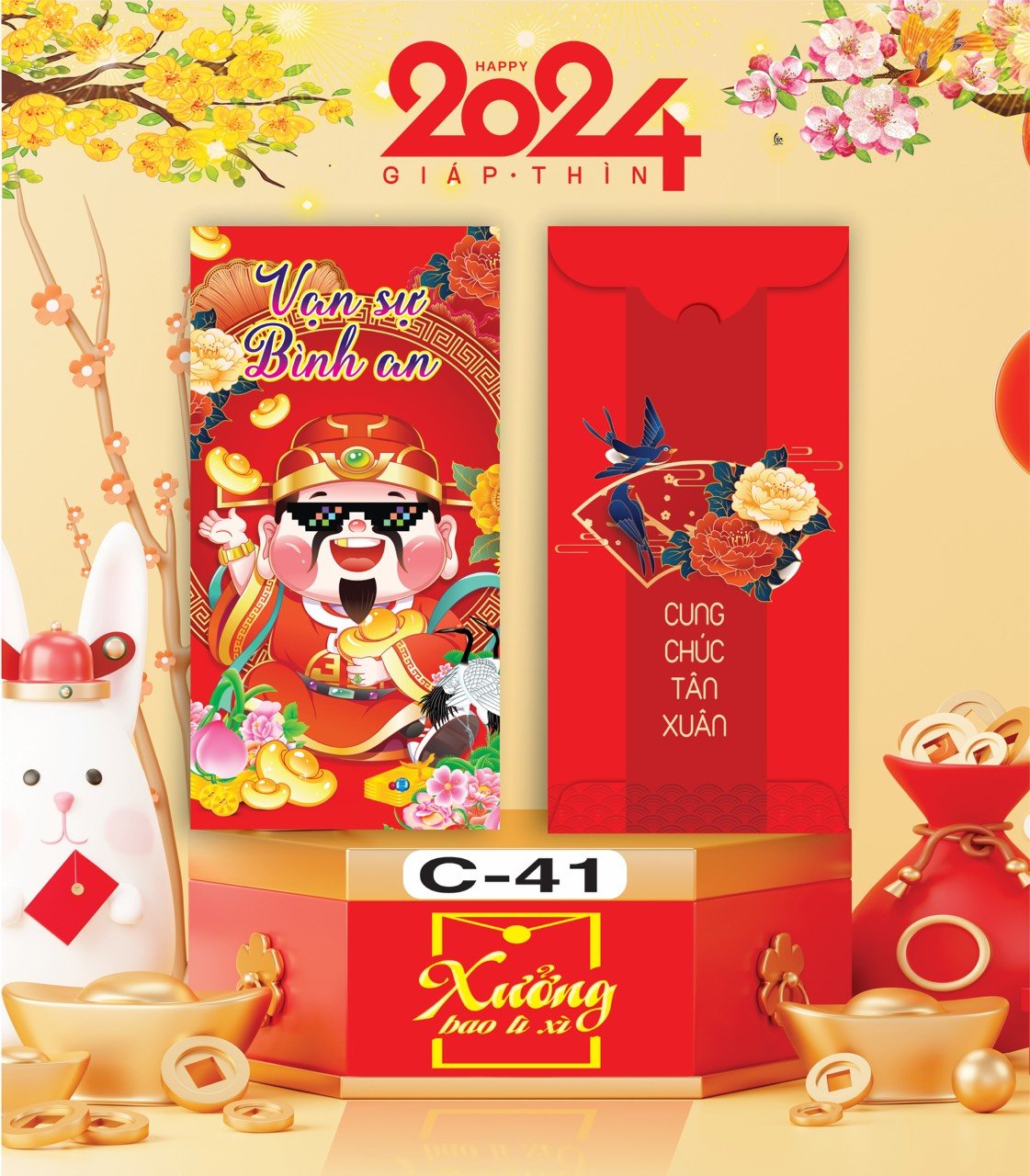 Bịch 10 Bao Lì Xì Tết Chúc Mừng Năm Mới Giáp Thìn 2024 A0331
