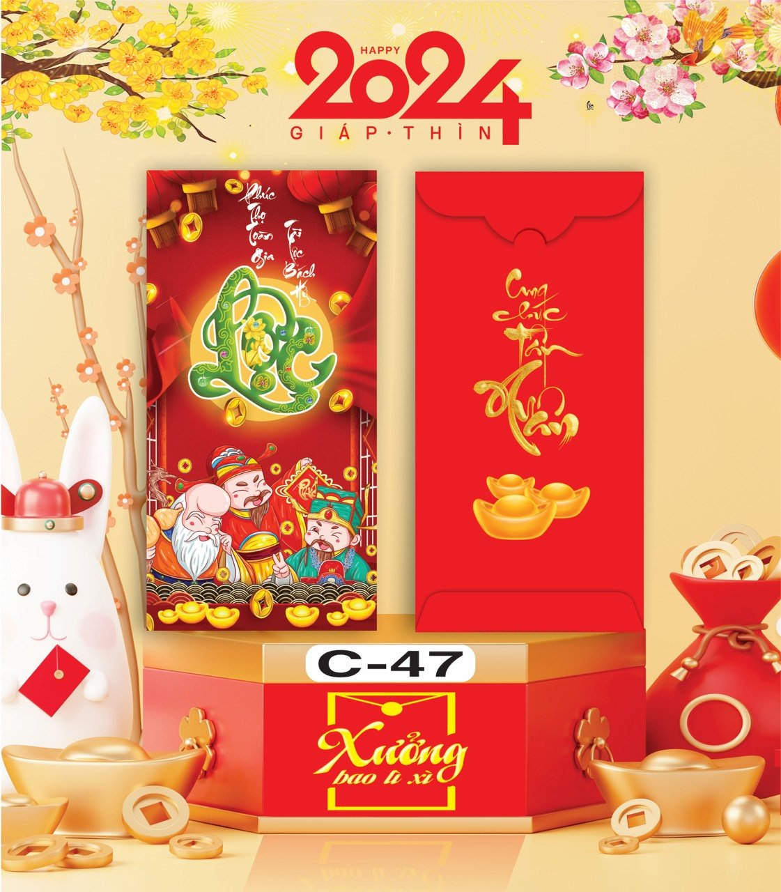 Bịch 10 Bao Lì Xì Tết Chúc Mừng Năm Mới Giáp Thìn 2024 A0331