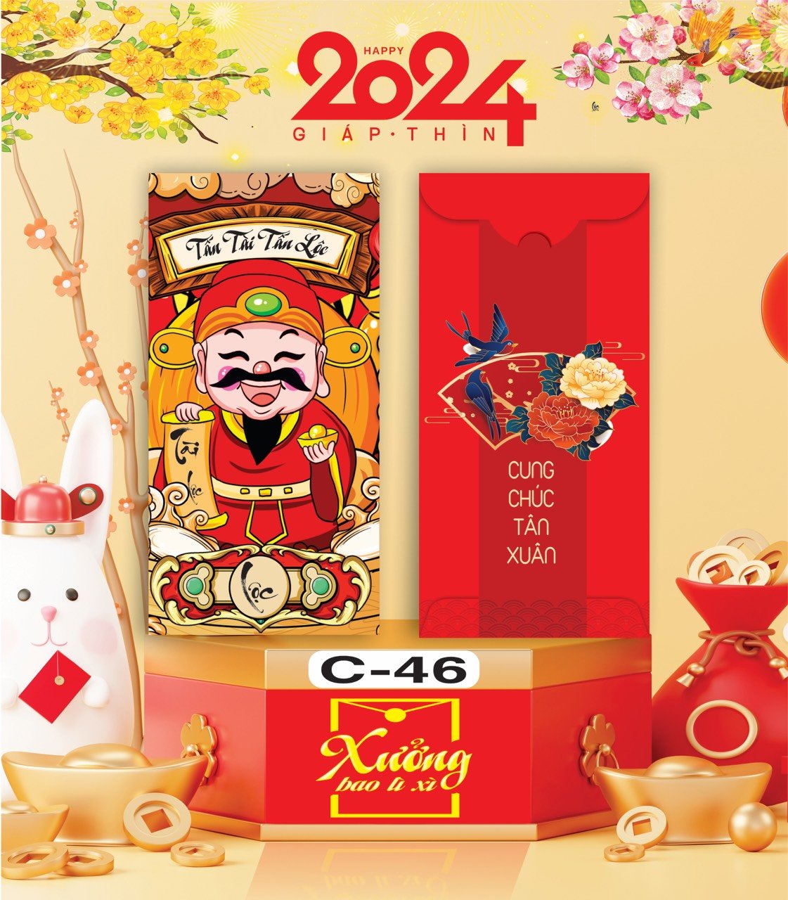 Bịch 10 Bao Lì Xì Tết Chúc Mừng Năm Mới Giáp Thìn 2024 A0331