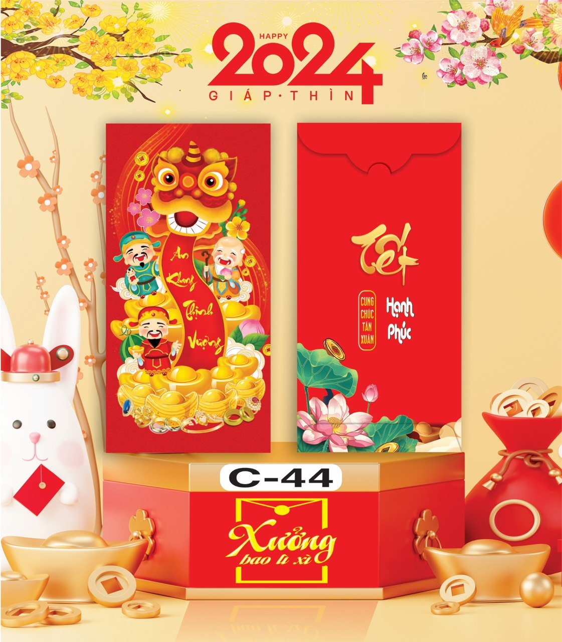 Bịch 10 Bao Lì Xì Tết Chúc Mừng Năm Mới Giáp Thìn 2024 A0331