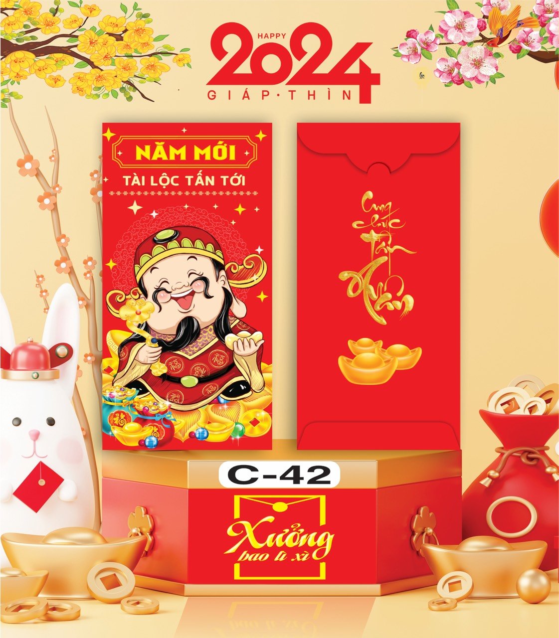 Bịch 10 Bao Lì Xì Tết Chúc Mừng Năm Mới Giáp Thìn 2024 A0331