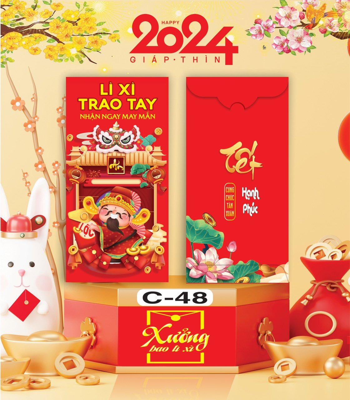 Bịch 10 Bao Lì Xì Tết Chúc Mừng Năm Mới Giáp Thìn 2024 A0331