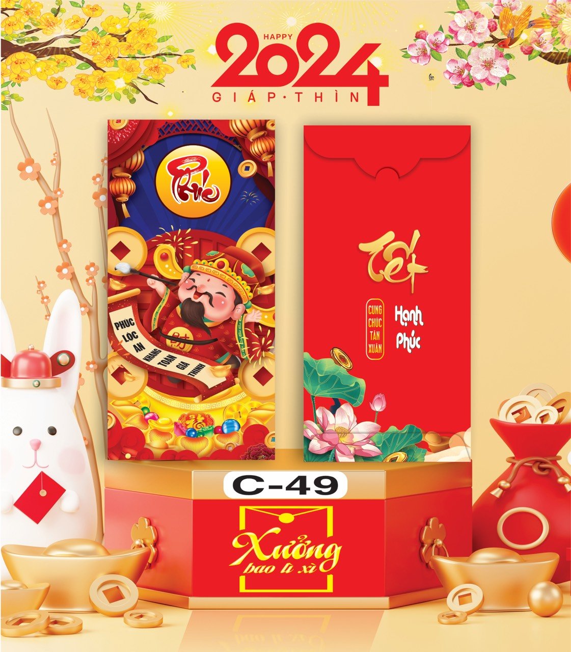 Bịch 10 Bao Lì Xì Tết Chúc Mừng Năm Mới Giáp Thìn 2024 A0331
