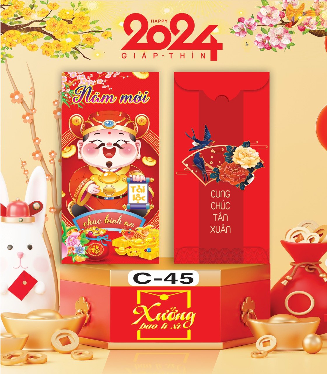 Bịch 10 Bao Lì Xì Tết Chúc Mừng Năm Mới Giáp Thìn 2024 A0331