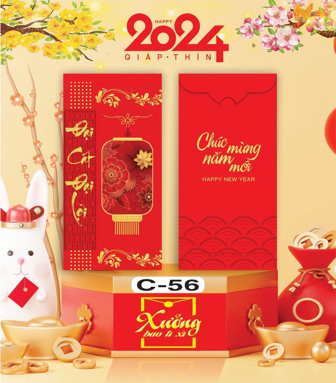 Bịch 10 Bao Lì Xì Tết Chúc Mừng Năm Mới Giáp Thìn 2024 A0331