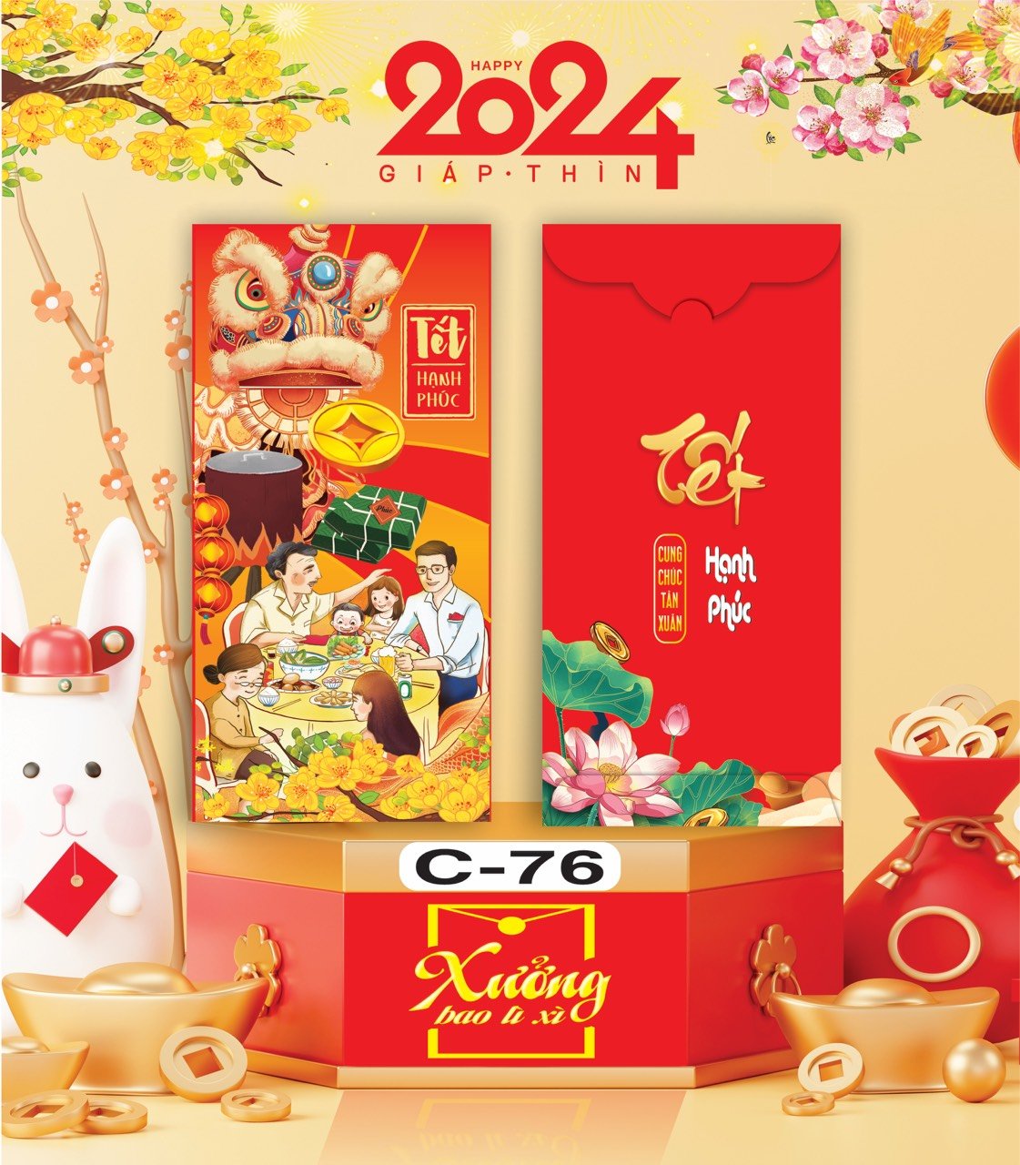 Bịch 10 Bao Lì Xì Tết Chúc Mừng Năm Mới Giáp Thìn 2024 A0331