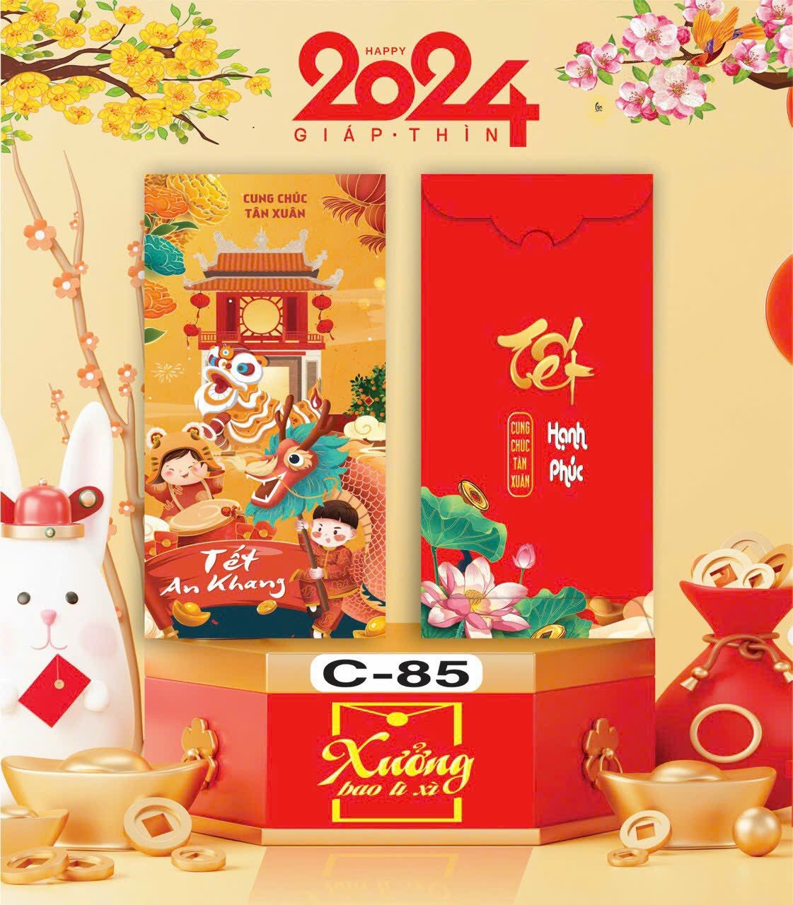 Bịch 10 Bao Lì Xì Tết Chúc Mừng Năm Mới Giáp Thìn 2024 A0331